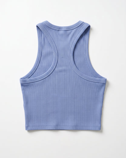 Alos Branded Women’s Ribbed Racerback Crop Tank - Dusty Blue WTT-24
