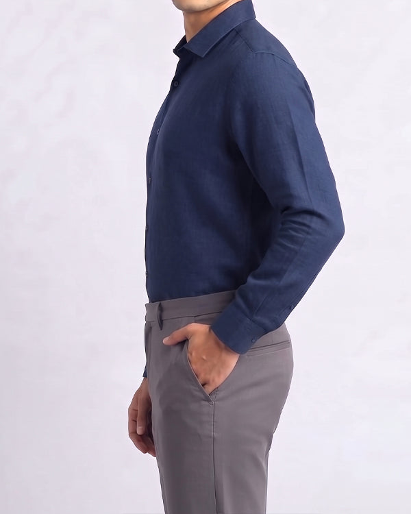 Michael Krs Branded Men’s Solid Navy Blue Formal Shirt MFS-21