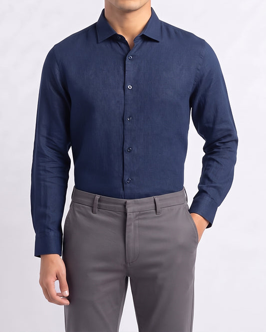 Michael Krs Branded Men’s Solid Navy Blue Formal Shirt MFS-21