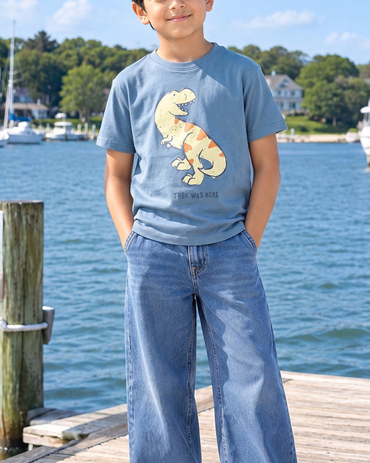 Zarra Branded Boy"s Blue Dinosaur Printed T-Shirt BTS-17