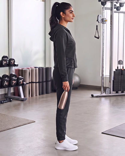 Caila Winter Branded Women's Black Zip-Up Hoodie & Wide-Leg Trouser Co-ord Set WCS-01