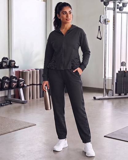 Caila Winter Branded Women's Black Zip-Up Hoodie & Wide-Leg Trouser Co-ord Set WCS-01