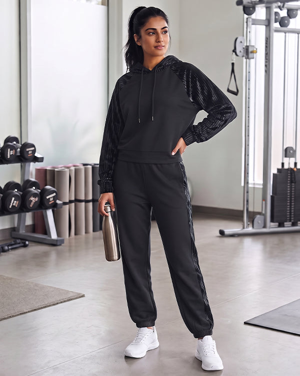 Caila Winter Branded Women's Black Zip-Up Hoodie & Wide-Leg Trouser Co-ord Set WCS-03