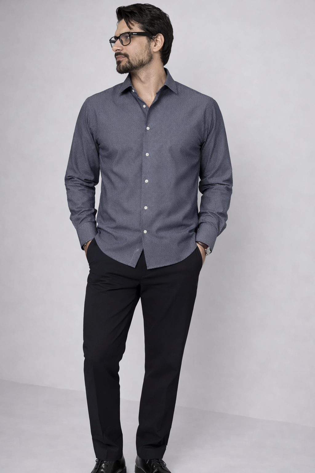 Moos Branded Mens Casual Shirt-Steel Blue MCS-42