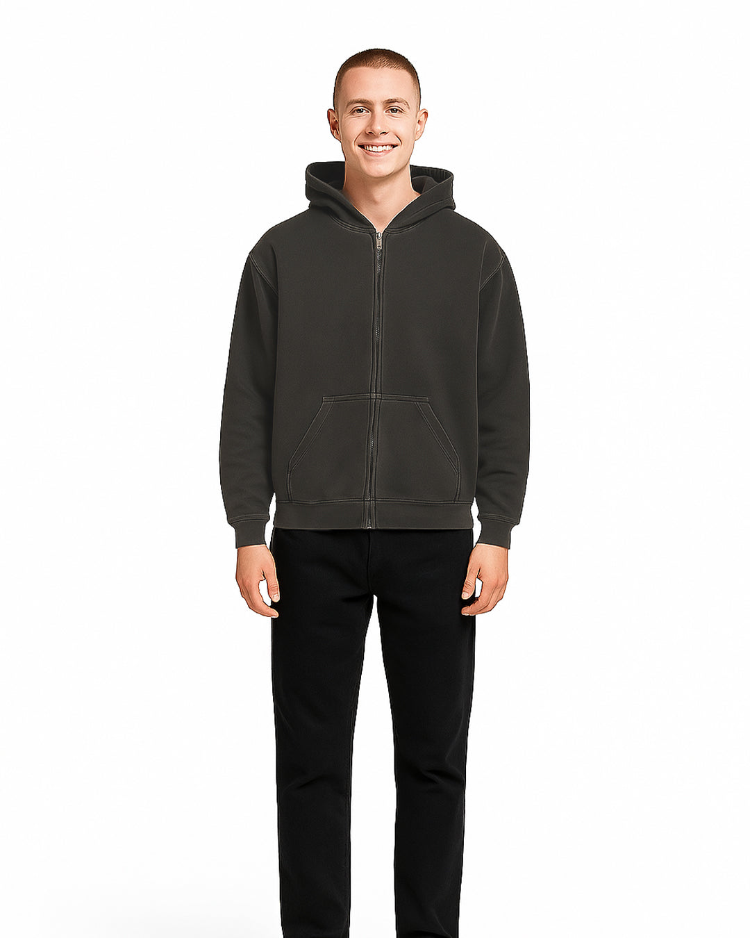 Branded Men’s Charcoal Zip-Up Hoodie MZH-01