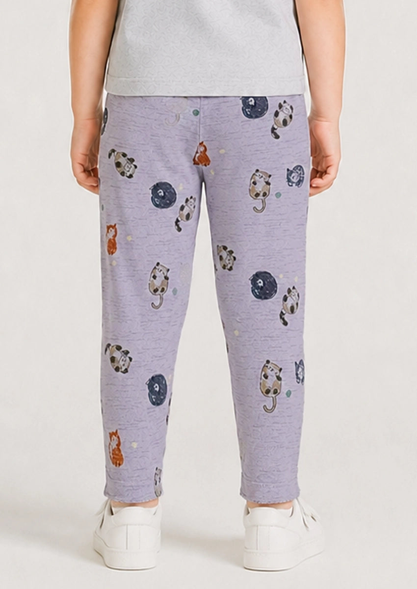 Branded Girl's Lilac Cute Cat Print Trouser KUT-12