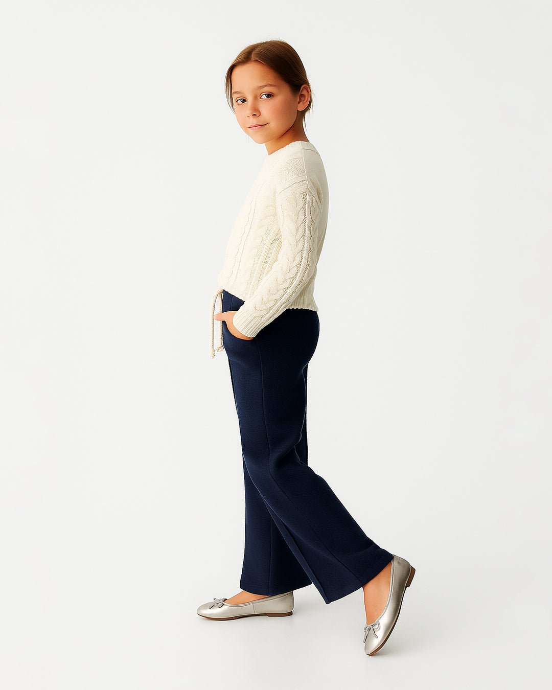 Winters Girls’ Cozy Wide-Leg Trousers – Navy GT-10