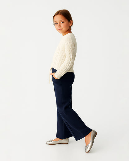Winters Girls’ Cozy Wide-Leg Trousers – Navy GT-10
