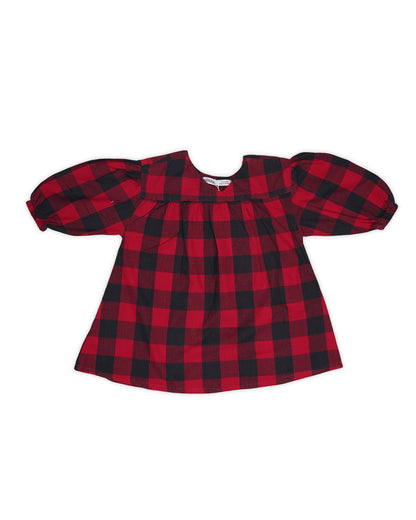 SPARK Branded Kids Buffalo Plaid Puff-Sleeve Fusion Top GF-15