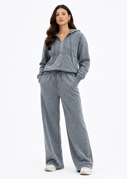 Sinsaey Branded Full-Zip Hoodie and Wide-Leg Trouser - Grey WCS-39