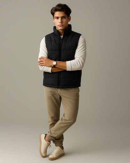 Zelig Branded Men’s Black Puffer Sleeveless Jacket – Black MWJ-08