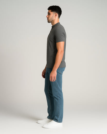 ZARRAA Branded Men’s Mandarin Collar Henley T-Shirt – Grey MPT-68