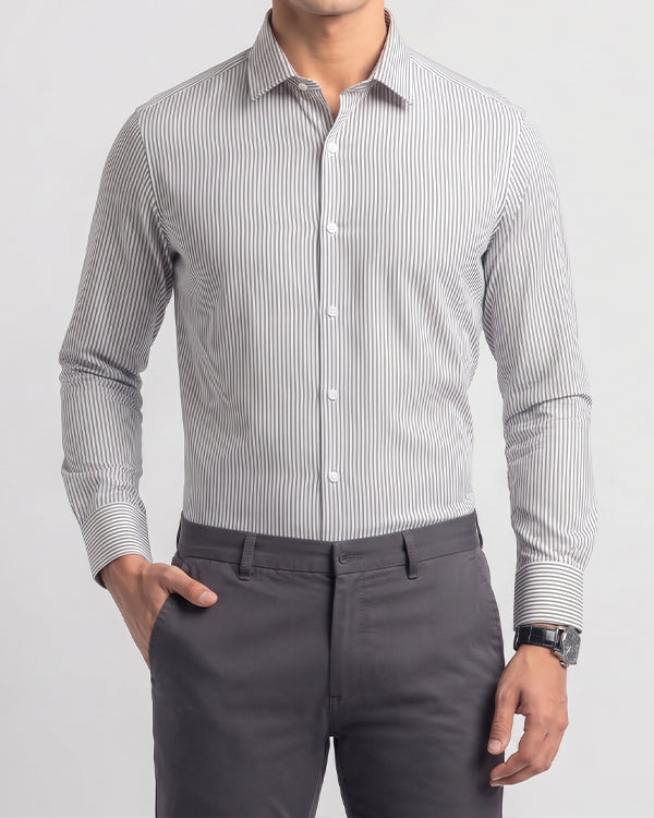 Michael Krs Branded Men's Slim Fit Striped Shirt White & Grey Color MFS-06