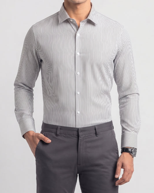 Michael Krs Branded Men's Slim Fit Striped Shirt White & Grey Color MFS-06