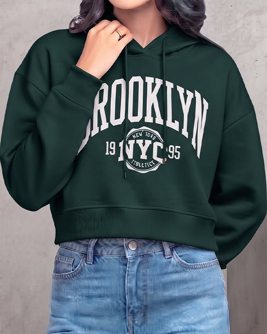 Teranovy Branded Women’s Cropped Hoodie – Dark Green WHD-02