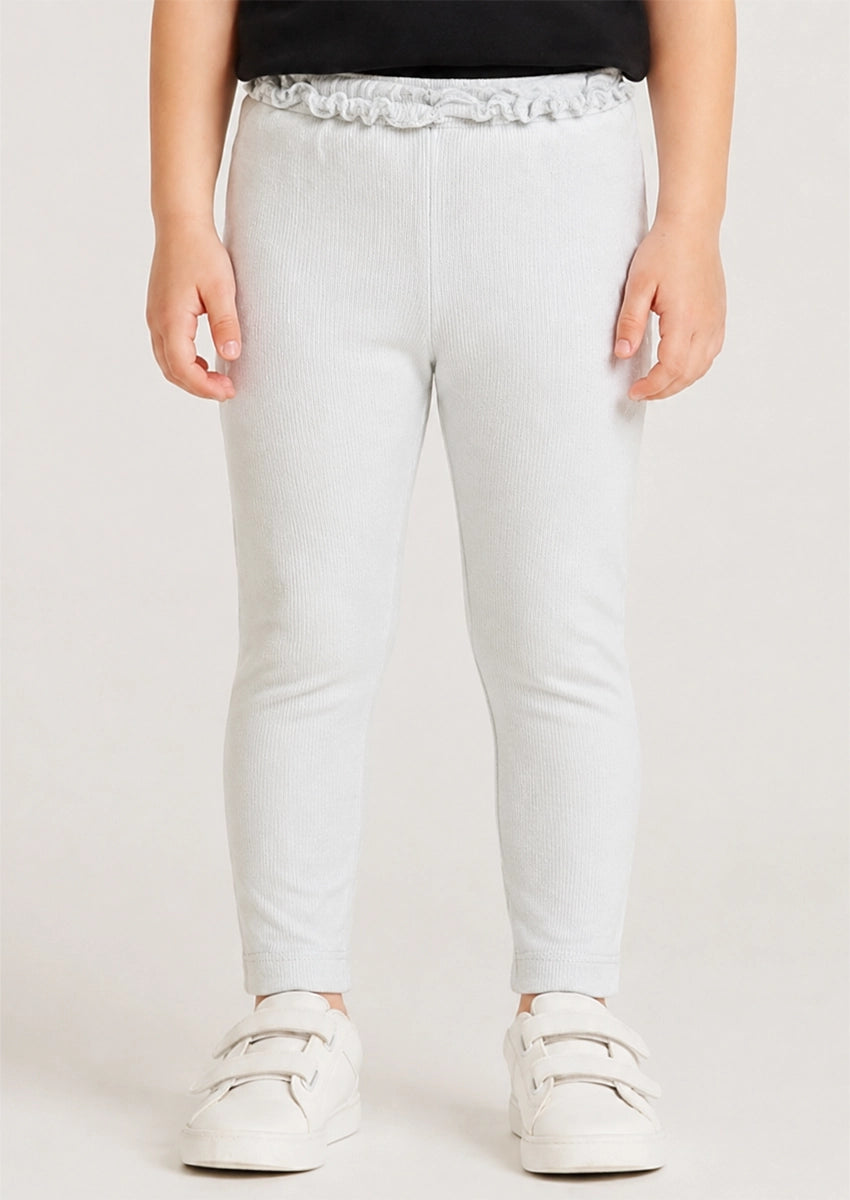 Branded Girl's Off-White Ribbed Ruffle-Trim Tights GTD-19