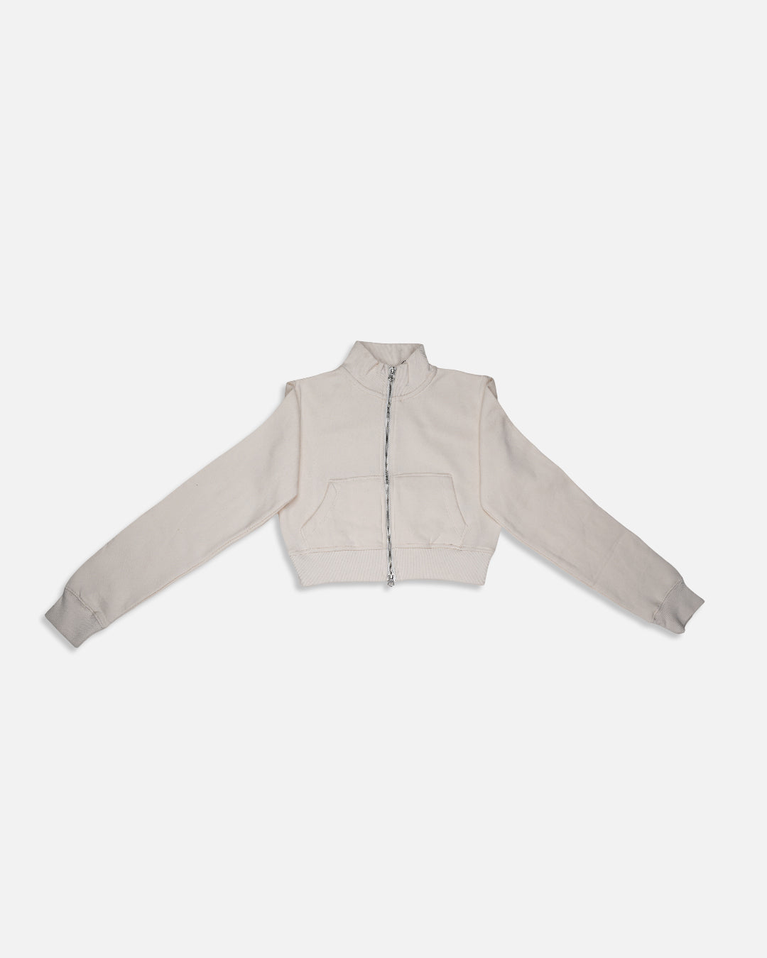 Women’s Premium Cropped High-Neck Zip-Up Jacket – Beige WJ-07