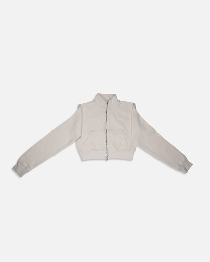 Women’s Premium Cropped High-Neck Zip-Up Jacket – Beige WJ-07