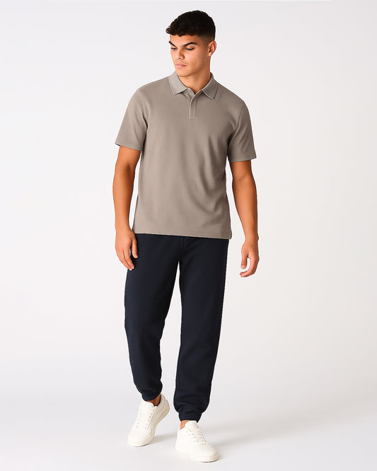 Spark Branded Men’s Ribbed Polo Shirt – Taupe Beige MPT-73