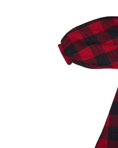 SPARK Branded Kids Buffalo Plaid Puff-Sleeve Fusion Top GF-15