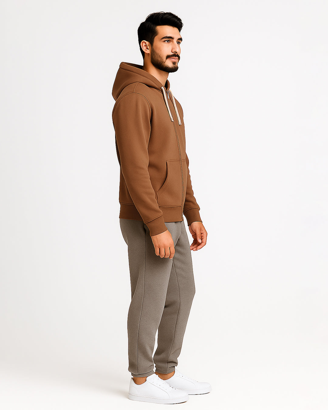 Adony Branded Men’s Essential Fleece Zip-Up Hoodie – Brown MZH-10