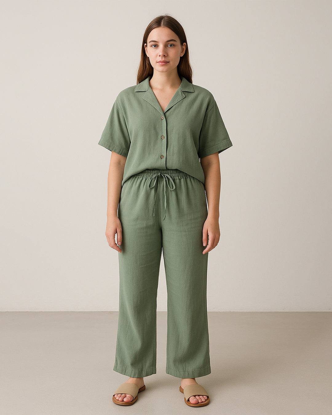 Zelig Branded Sage Green Linen Co-Ord Set WCS-04