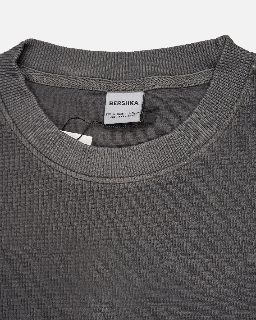 BERSK Men's Charcoal Textured Knit T-Shirt Drop Sholuder Mt-06