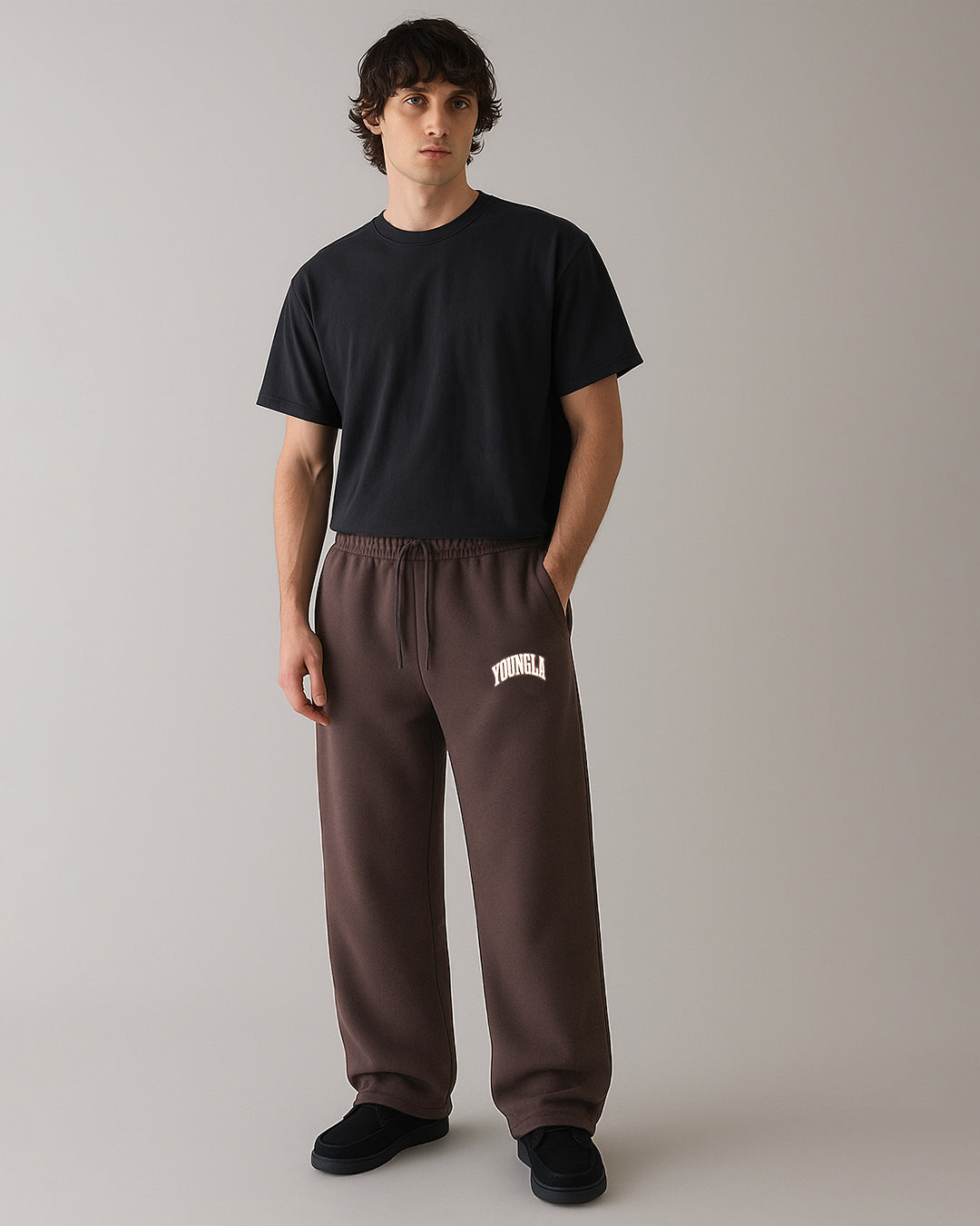 Younglay Winter Branded Unisex Fleece Wide-Leg Trousers – Mocha Brown UT-22