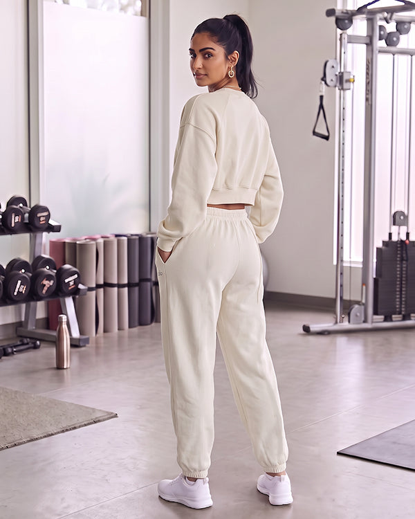 Alos Branded Essential  Fleece Co-Ord Set – Off-White (Premium Export)(Trouser & Shirt sold separately)WCS-21