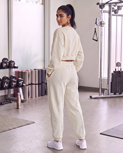 Alos Branded Essential  Fleece Co-Ord Set – Off-White (Premium Export)(Trouser & Shirt sold separately)WCS-21
