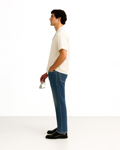 Zelig Branded Men’s Off-White Cuban Collar Linen Shirt MCS-22