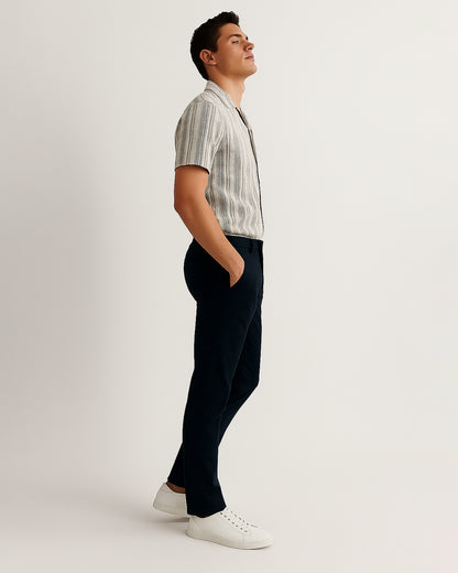 PullNBear Branded Men’s Striped Resort Collar Short-Sleeve Shirt MCS-27