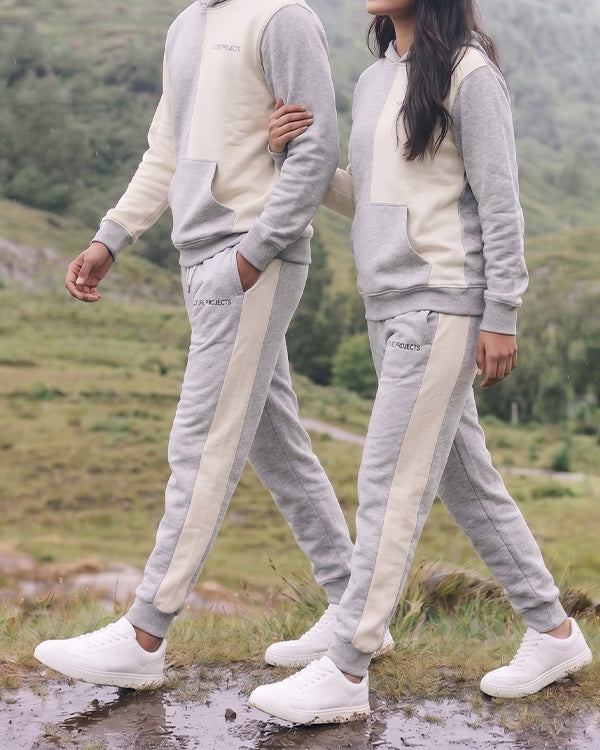 Primk Branded Winter Unisex Premium Fleece Tracksuit Co-ord set – Light Grey & Beige UCS-02
