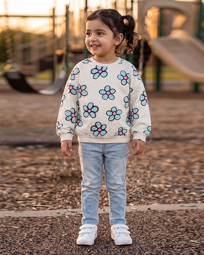 Zarra Branded Blue Floral Print Crewneck Sweatshirt KSWT-07