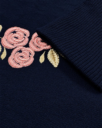 Branded Embroidered Floral Navy Blue Sweatshirt Sp-20