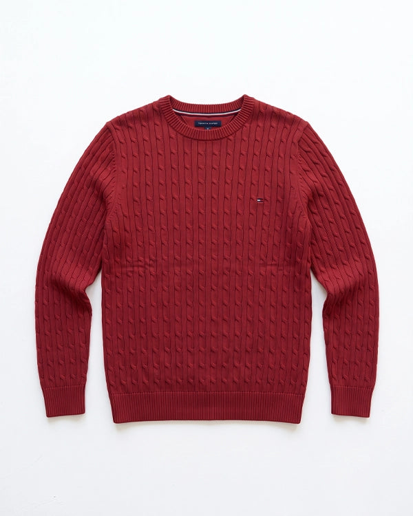 Tomie Hil Branded Mens Maroon Cable Knit Crewneck Sweater Sp-31