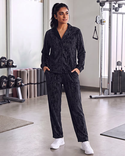 Caila Winter Branded Women's Black Shirt & Wide-Leg Trouser Co-ord Set WCS-02