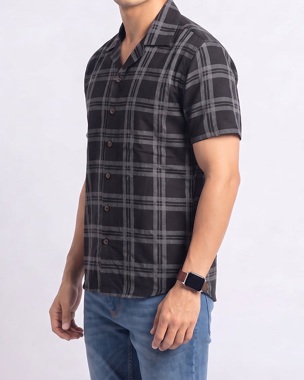 Pegadoor Branded Mens Casual Shirt-Charcoal Grey And Black MCS-54