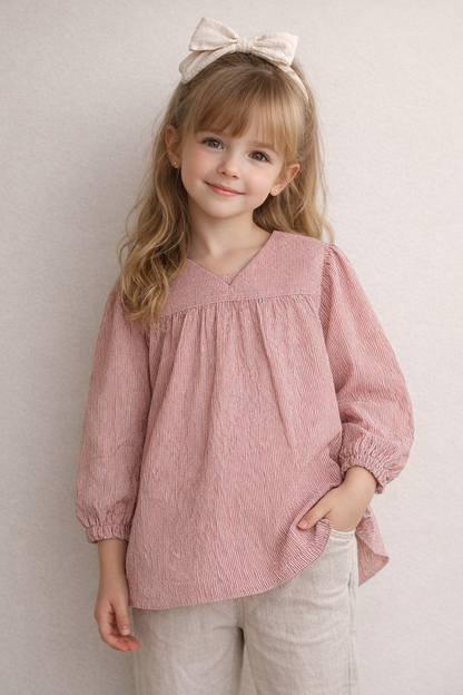 SPARK Branded Kids Pinstripe Puff-Sleeve Fusion Top GF-16