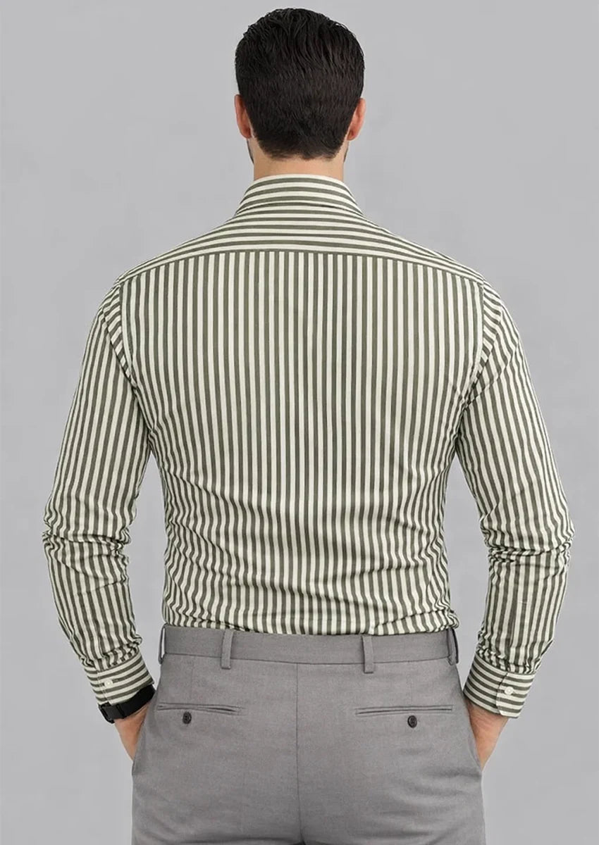Branded Mens Formal Shirt-Olive Micro-Geometric MFS-58