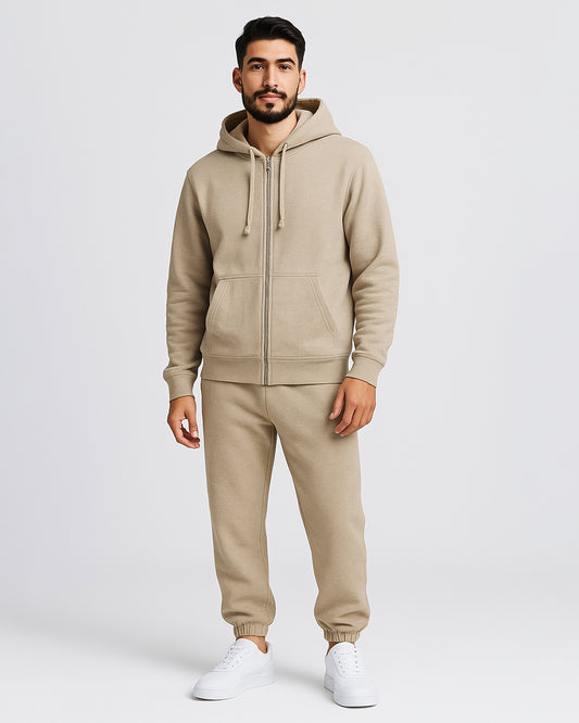 Adony Branded Men’s Essential Fleece Zip-Up Hoodie – Warm Beige MZH-06