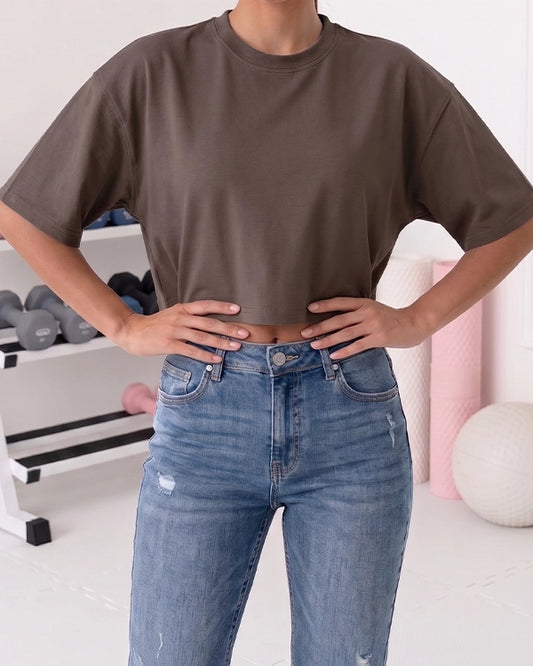 BOOH Branded Women’s Oversized Crop Top – Mocha Brown WTT-13