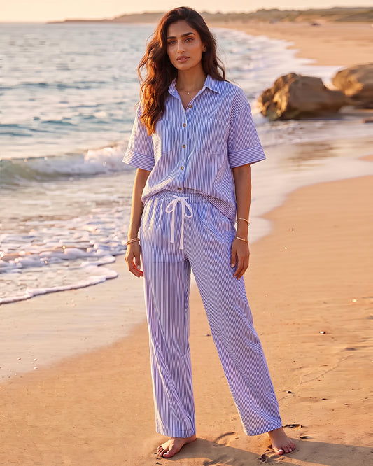 Spark Branded Women’s Premium Co-ord Set – Sky Blue Pinstripe WCS-38