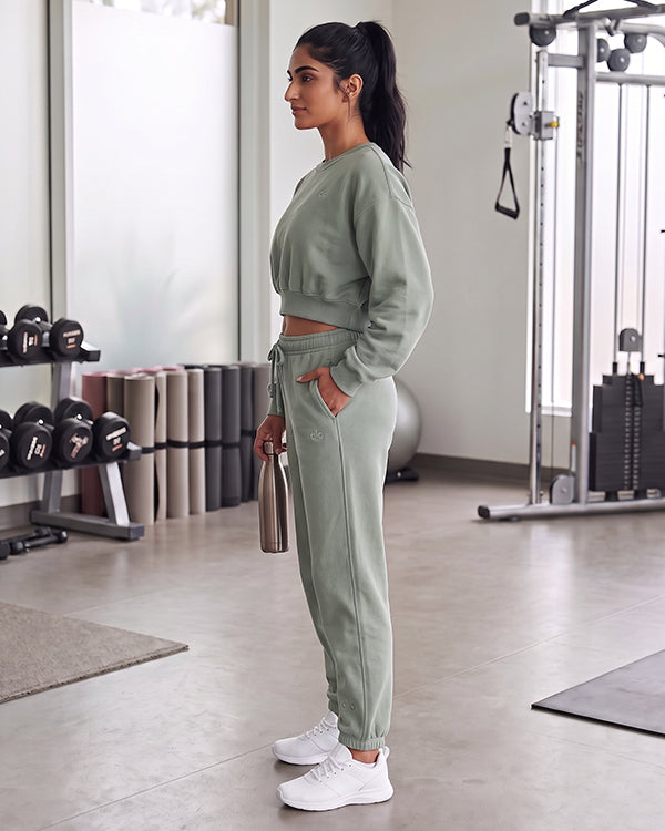 Alos Branded Essential  Fleece Co-Ord Set – Sage Green (Premium Export)(Trouser & Shirt sold separately)WCS-23