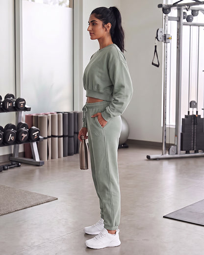 Alos Branded Essential  Fleece Co-Ord Set – Sage Green (Premium Export)(Trouser & Shirt sold separately)WCS-23