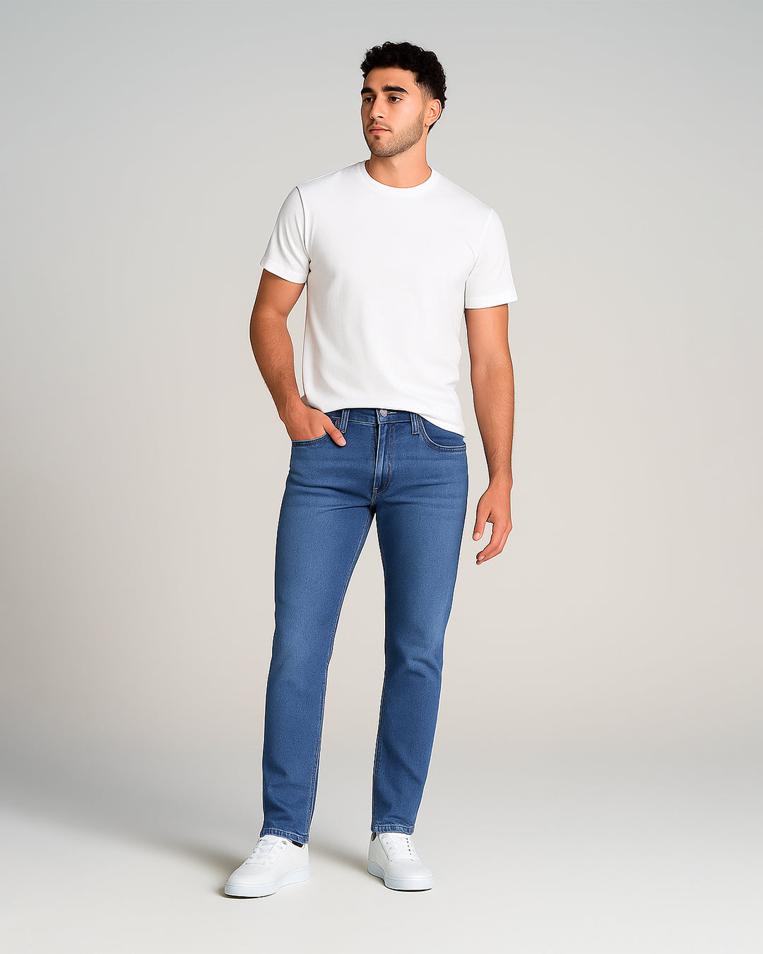 Denm Branded Men’s Slim-Fit Stretch Mid-Blue Denim Jeans MJ-11