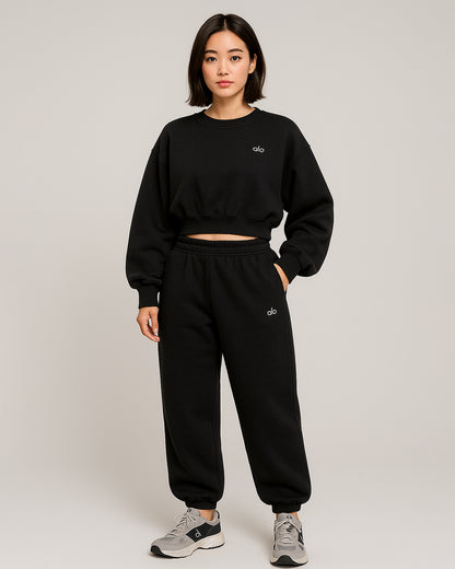 Alos Branded Essential Winter Fleece Co-Ord Set – Black (Premium Export) WCS-22