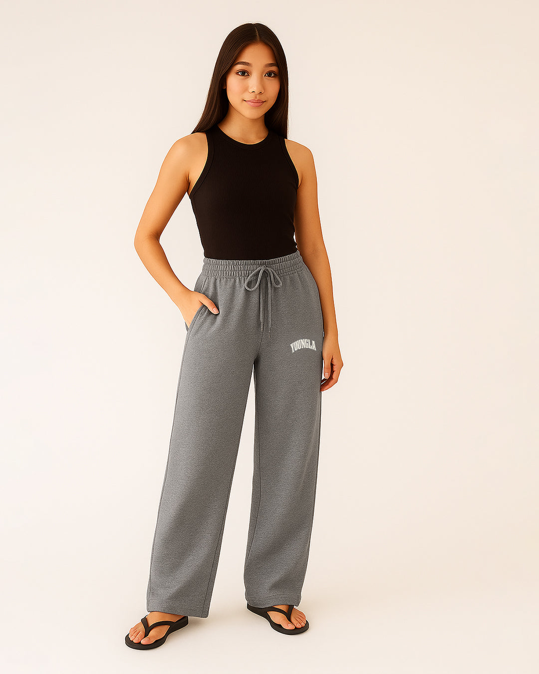 Younglay Winter Branded Unisex Fleece Wide-Leg Trousers – Grey UT-23