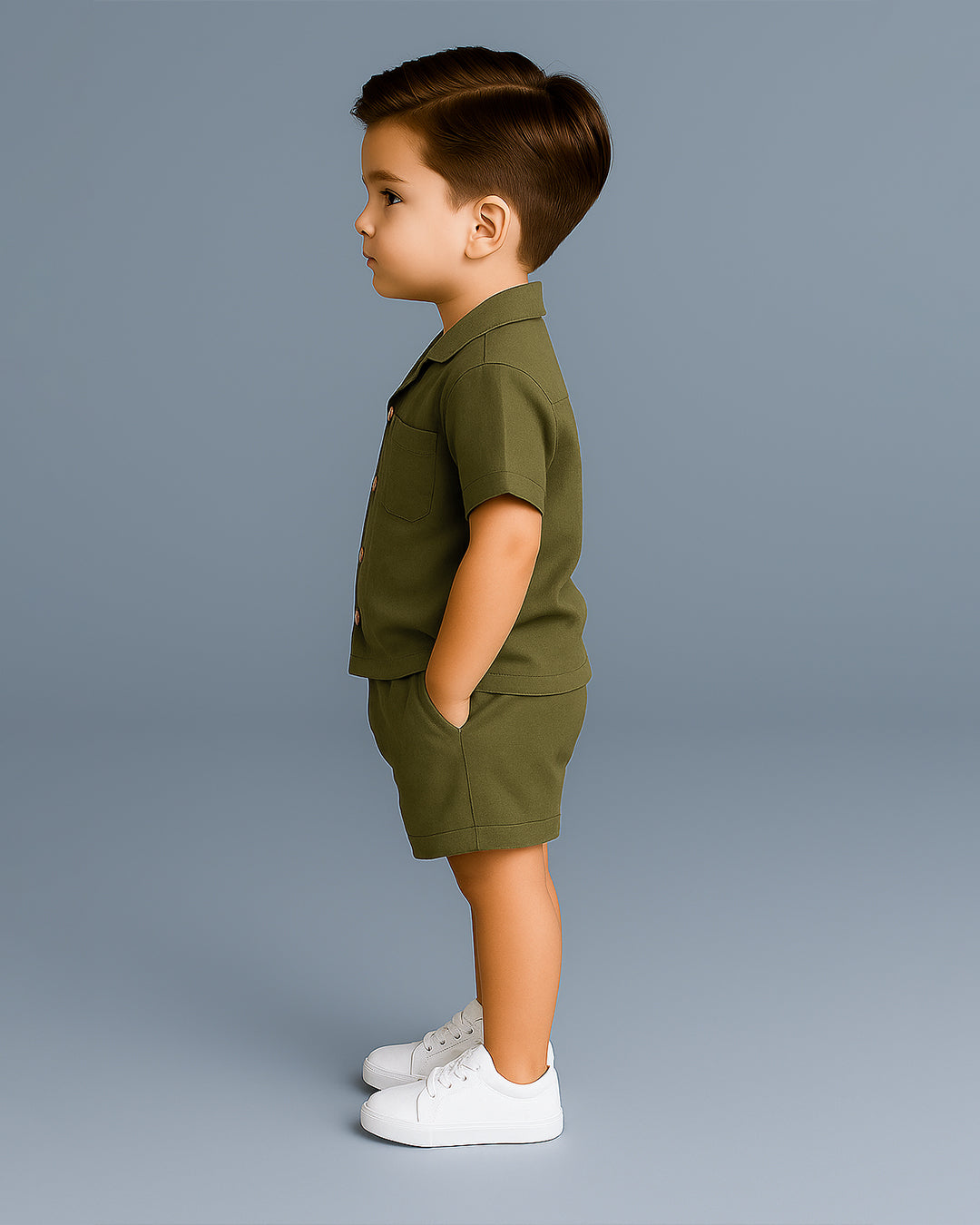 Spark Olive Green Linen Co-ord Set for Boys BCS-03