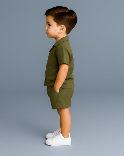 Spark Olive Green Linen Co-ord Set for Boys BCS-03